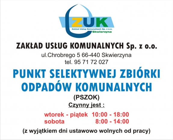 PSZOK - w sobotę dnia 06.09.2025r. nieczynny
